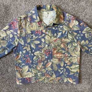 VTG Norm Thompson Floral Denim Jacket M 90s Made in USA Cotton Cottagecore Boho